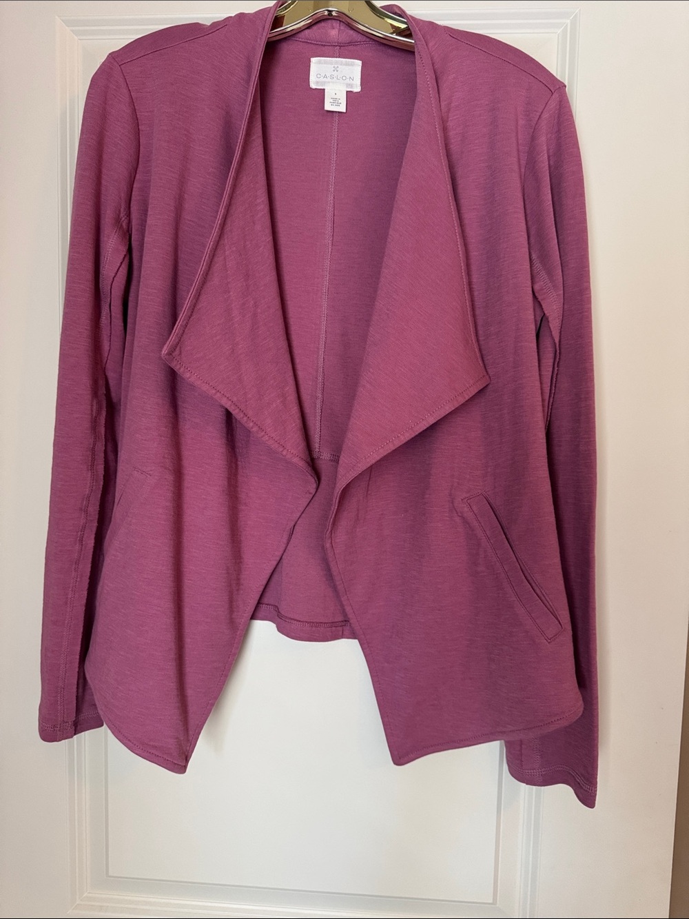 Caslon Draped Open-Front Cardigan in Rosewood